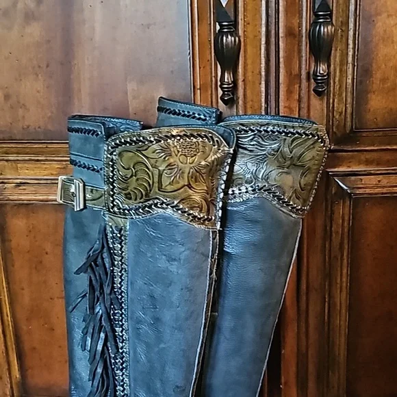 DONALD J. PLINER GITTA WESTERN FRINGE BOOT Black & Brown 7M - NWOT! - Picture 3 of 7